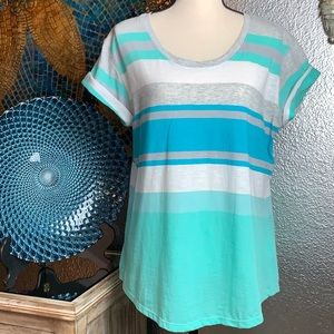 Blue green striped ANA top